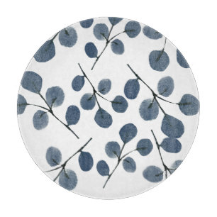 Watercolor Eucalyptus Blue Botanical Hand Painted  Cutting Board