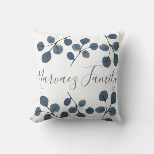 Watercolor Eucalyptus Blue Botanical Hand Painted  Throw Pillow