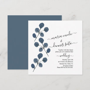 Watercolor Eucalyptus Blue Elegant Script Wedding  Invitation