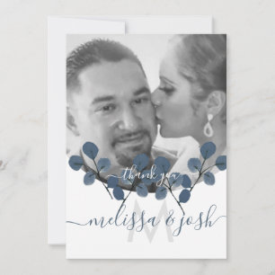 Watercolor Eucalyptus Blue Thank You Wedding Card