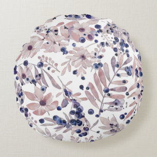 Watercolor Eucalyptus Blueberry Botanical Art Love Round Pillow