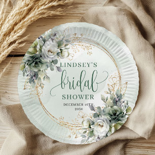 Watercolor Eucalyptus Boho Bridal Shower Paper Plate