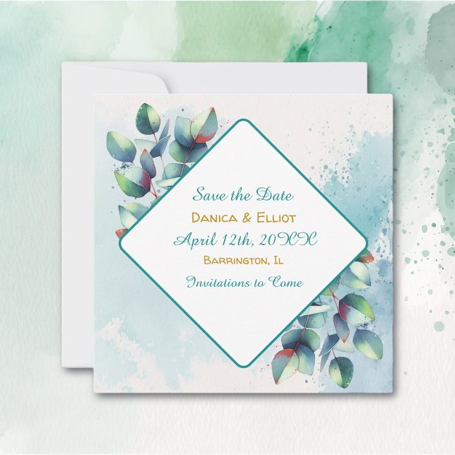 Watercolor Eucalyptus Botanical Greenery Wedding Save The Date (Creator Uploaded)