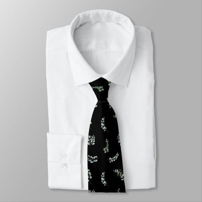 Watercolor Eucalyptus Branches and Leaves  Tie (Tied)
