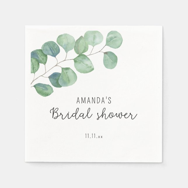 Watercolor eucalyptus bridal shower napkin (Front)