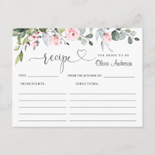 Watercolor Eucalyptus Bridal Shower Recipe Card