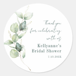 Watercolor Eucalyptus Bridal Shower Thank You Classic Round Sticker