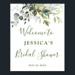 Watercolor Eucalyptus Bridal Shower Welcome Sign<br><div class="desc">Welcome guests to your wedding with  White Roses Floral Greenery Bridal Shower Welcome Poster,  featuring lush watercolor botanical greenery and white flowers,  with "welcome to our happily ever after, " your names,  and wedding date in a chic mix of modern block and hand lettered calligraphy typefaces.</div>