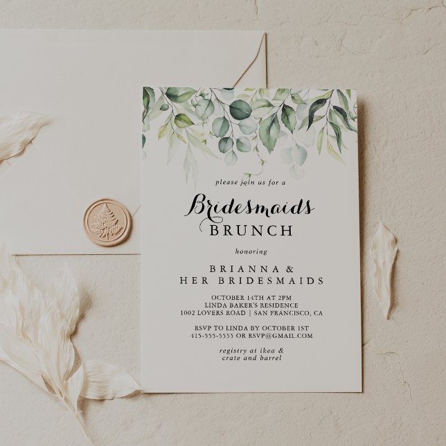 Watercolor Eucalyptus Bridesmaids Brunch Shower  Invitation (Creator Uploaded)