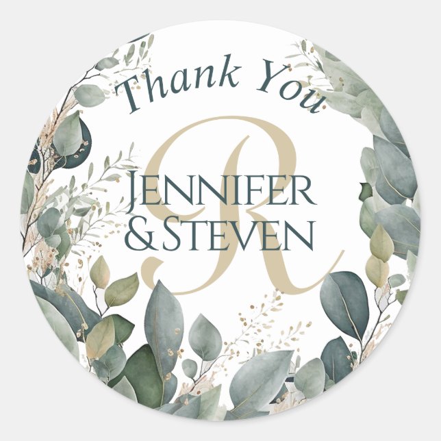 Watercolor Eucalyptus Classic Round Sticker (Front)