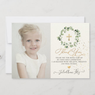 Watercolor Eucalyptus Communion Thank You Invitation