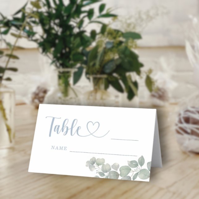 Watercolor Eucalyptus Dusty Blue Wedding Place Card (Creator Uploaded)