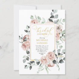 Watercolor Eucalyptus Dusty Rose Bridal Shower Invitation