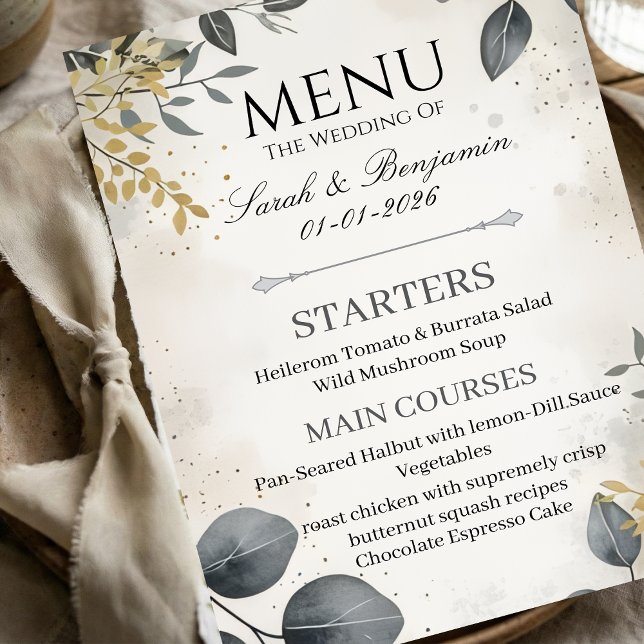 Watercolor Eucalyptus | Elegant Wedding Menu (Créateur téléchargé)