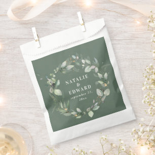 Watercolor eucalyptus elegant wedding party favor  favour bag
