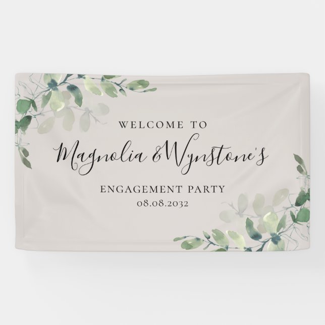 Watercolor Eucalyptus Engagement Party Welcome Ban Banner (Horizontal)