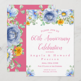 Watercolor Eucalyptus Floral 60th Anniversary Invitation