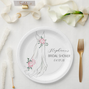 Watercolor Eucalyptus Floral Dress Bridal Shower Paper Plate