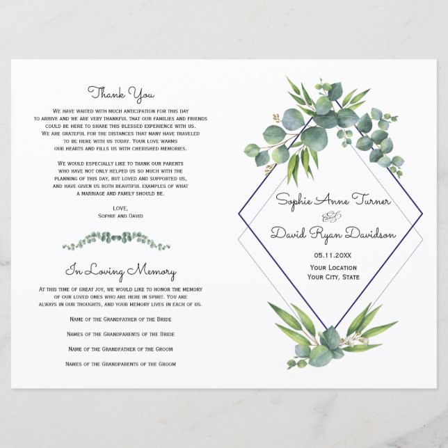 Watercolor Eucalyptus Floral Foliage Wedding (Front)