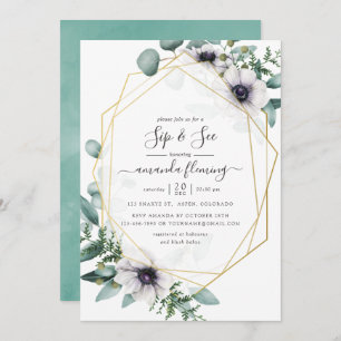 Watercolor Eucalyptus Floral Geometric Sip and See Invitation