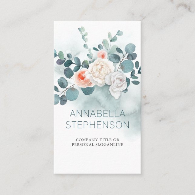 Watercolor Eucalyptus | Floral Greenery Elegant Business Card (Front)