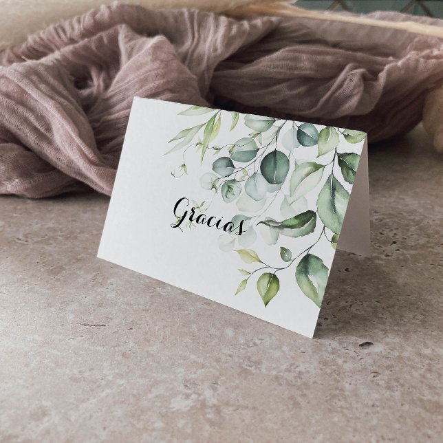 Watercolor Eucalyptus Folded Wedding Gracias Card (Creator Uploaded)