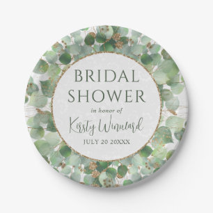 Watercolor Eucalyptus Foliage Bridal Shower Paper Plate