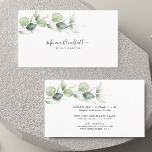 Watercolor Eucalyptus Foliage Elegant Script Business Card