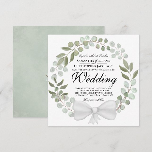 Watercolor Eucalyptus & Foliage Wreath Wedding Invitation (Front/Back)