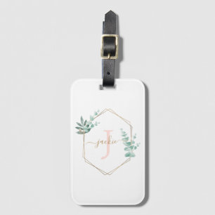 Watercolor Eucalyptus Frame Monogram Luggage Tag