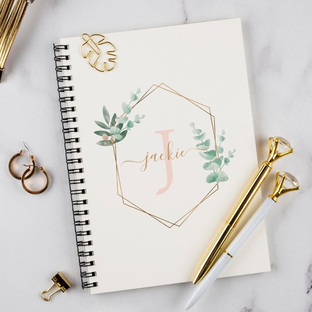 Watercolor Eucalyptus Frame Monogrammed Notebook (Creator Uploaded)