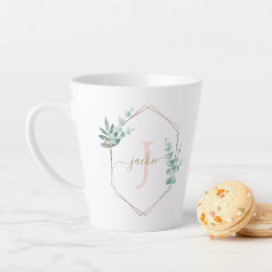 Watercolor Eucalyptus Framed Monogram Latte Mug