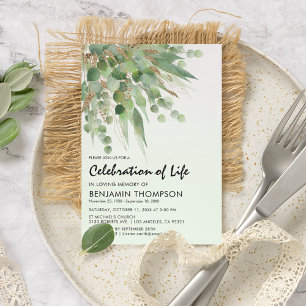 Watercolor Eucalyptus Funeral Celebration of Life Invitation