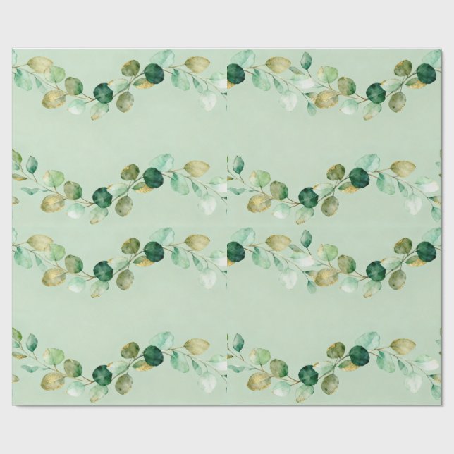 Watercolor Eucalyptus Garland Pattern Wrapping Paper (Seam)
