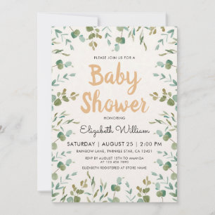 Watercolor Eucalyptus Gender Neutral Baby Shower Invitation