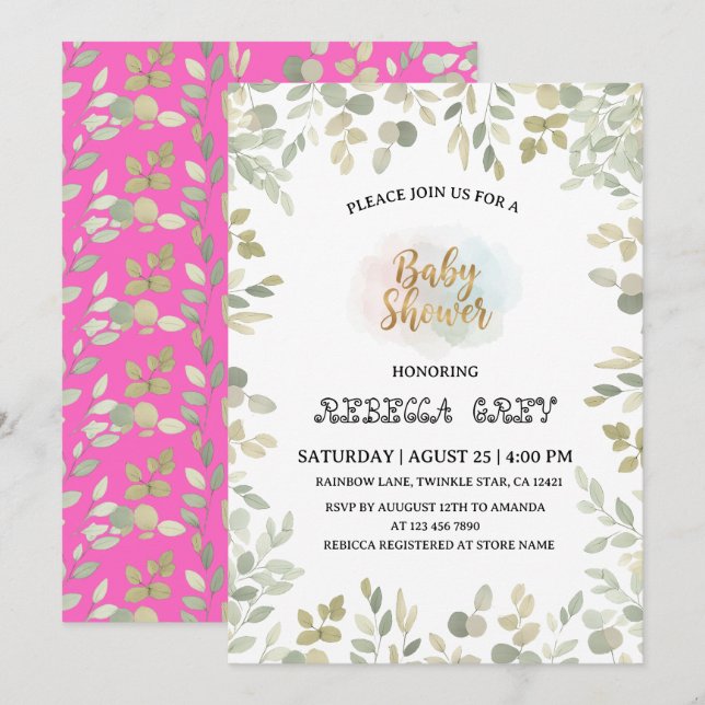 Watercolor Eucalyptus Gender Neutral Baby Shower Invitation (Front/Back)