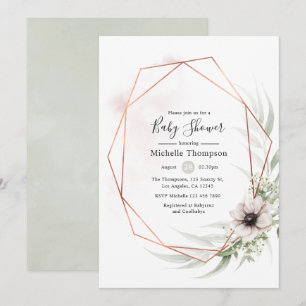 Watercolor Eucalyptus Geometric Baby Shower Invitation