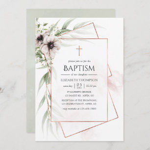 Watercolor Eucalyptus Geometric Baptism Invitation