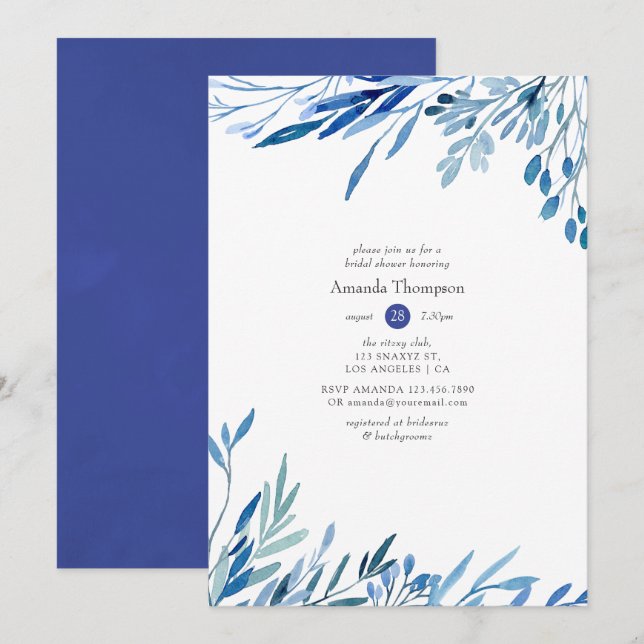 Watercolor Eucalyptus Geometric Bridal Shower Invitation (Front/Back)