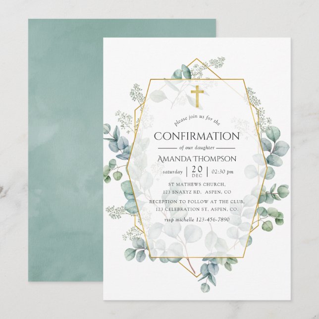 Watercolor Eucalyptus Geometric Confirmation Invitation (Front/Back)