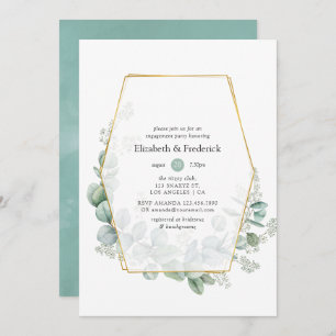 Watercolor Eucalyptus Geometric Engagement Party Invitation