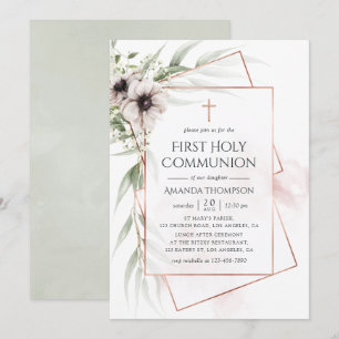 Watercolor Eucalyptus Geometric Holy Communion Invitation