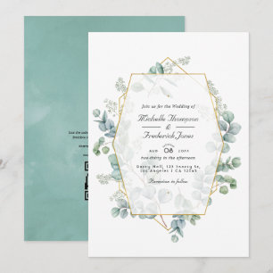 Watercolor Eucalyptus Geometric QR Code Wedding Invitation