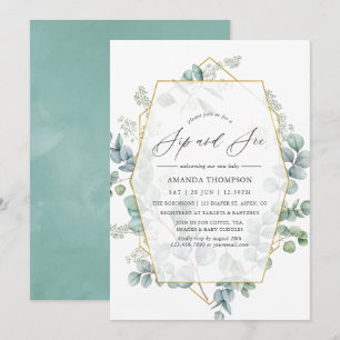 Watercolor Eucalyptus Geometric Sip and See Invitation