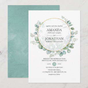 Watercolor Eucalyptus Geometric Wedding Invitation