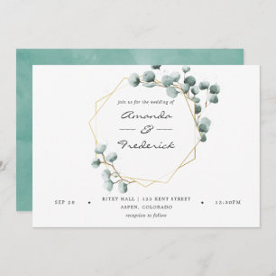 Watercolor Eucalyptus Geometric Wedding Invitation