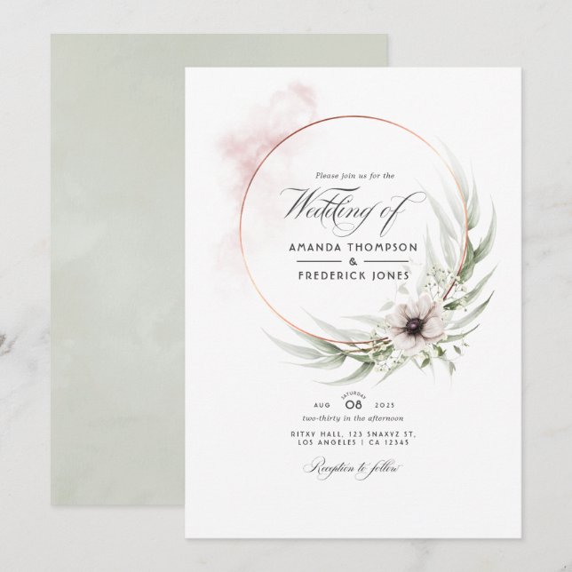 Watercolor Eucalyptus Geometric Wedding Invitation (Front/Back)