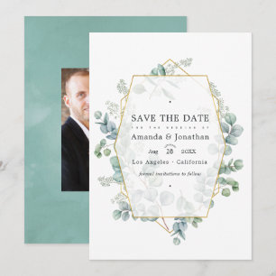 Watercolor Eucalyptus Geometric Wedding Save The D Date