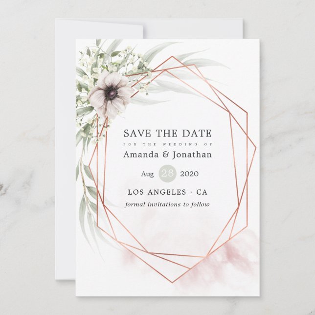 Watercolor Eucalyptus Geometric Wedding Save The Date (Front)