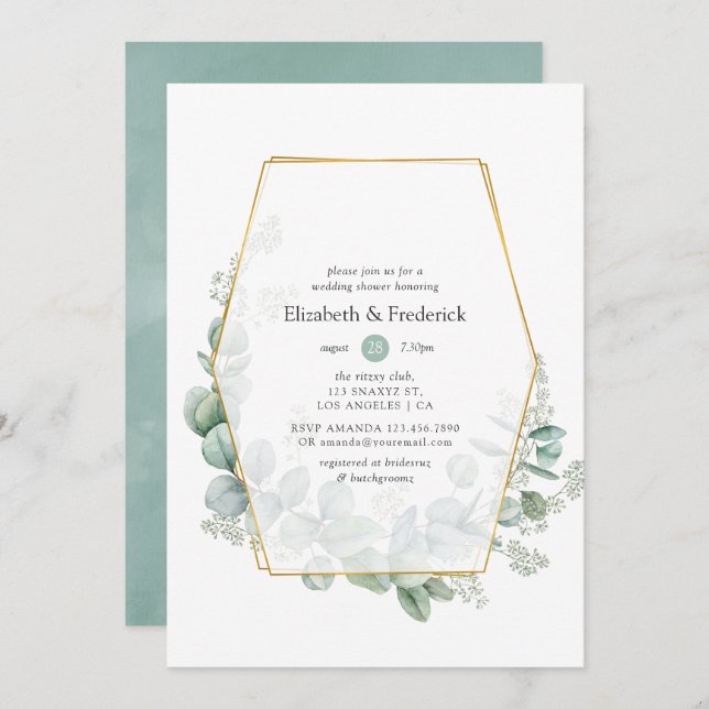 Watercolor Eucalyptus Geometric Wedding Shower Invitation (Front/Back)